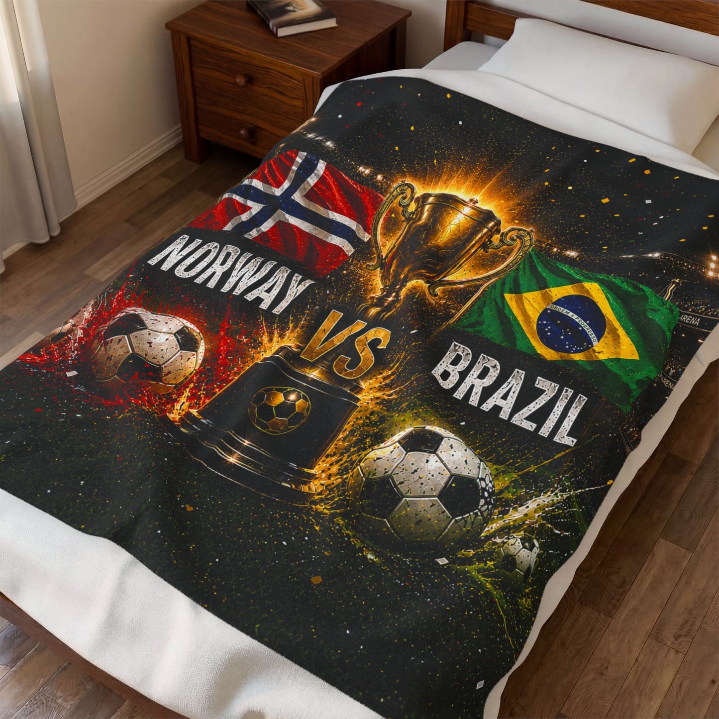 Norway vs Brazil World Cup 2026 Blanket | Veteran Owned Soccer Fan Gift | Plush Throw Blanket Sports Decor