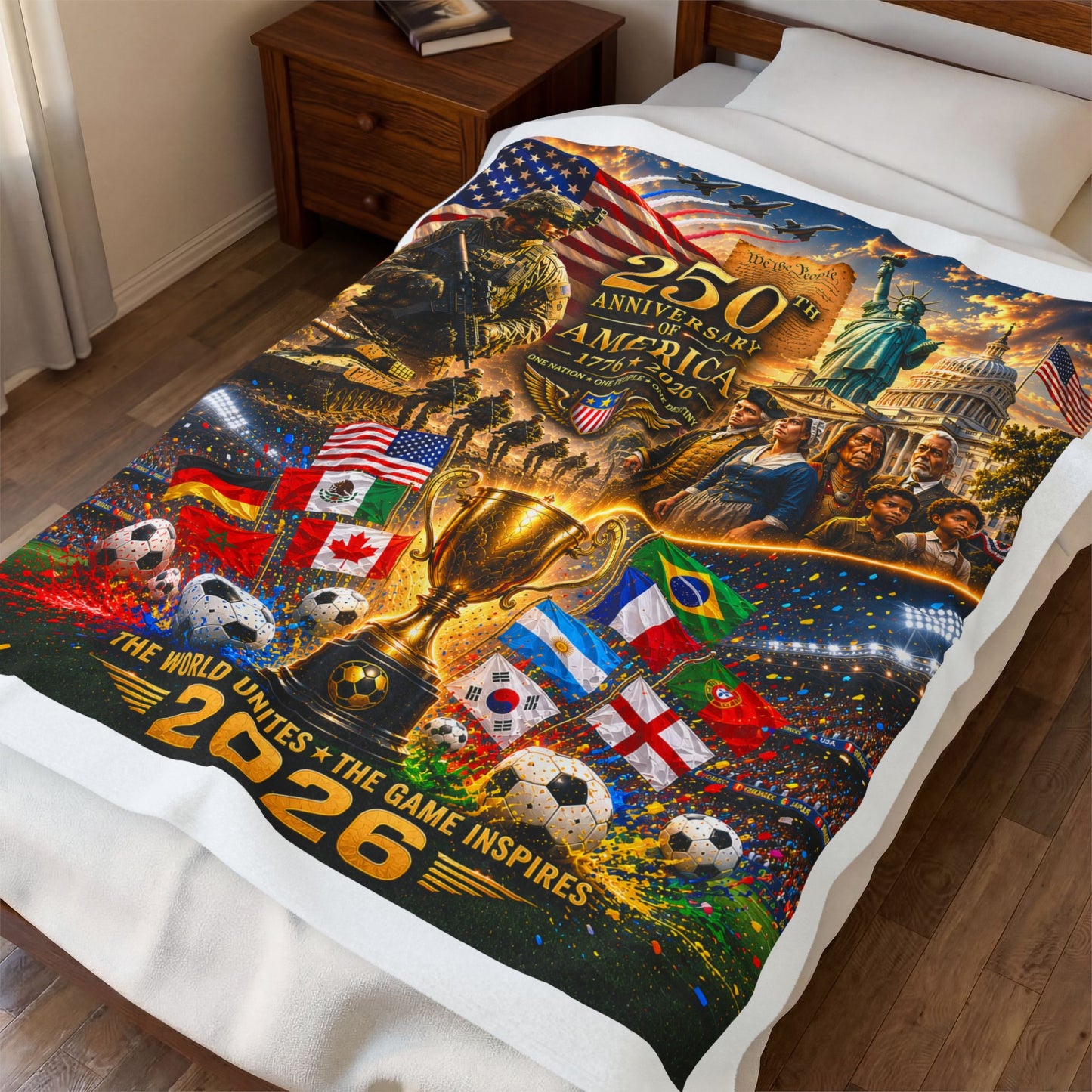 America 250th Anniversary Blanket, USA World Cup 2026 Throw Blanket, Veteran Owned Patriotic Gift, Americana Home Decor